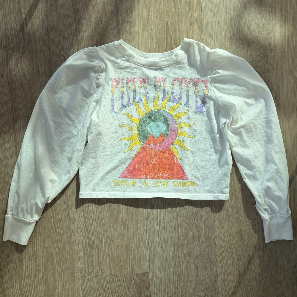 NWOT Pink Floyd Shine On You Crazy Diamond Whitw Long Sleeve Cropped Top